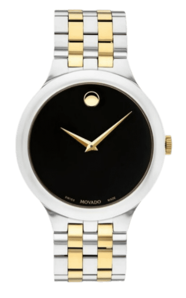 Movado Veturi Quartz Black Dial Two Tone Steel Strap Watch for Men - 0606932 Authentic Buy Shop Now