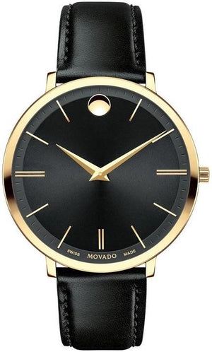 Movado Ultra Slim Black Dial Black Leather Strap Watch For Women - 0607091 Authentic Buy Shop Now