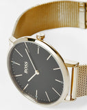 Hugo Boss Horizon Quartz Black Dial Gold Mesh Bracelet Watch For Men - 1513735 Authentic Buy Shop Now