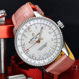 Breitling Navitimer Automatic 35 Mother of Pearl Dial Pink Leather Strap Watch for Women - A17395211A1P3 Authentic Buy Shop Now