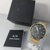 Armani Exchange Cayde Chronograph Black Dial Gold Mesh Strap Watch For Men - AX2715 Authentic Buy Shop Now