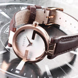 Gucci G Interlocking Mother of Pearl Dial Brown Leather Strap Watch For Women - YA133516 Authentic Buy Shop Now