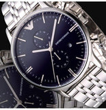 Emporio Armani Gianni Chronograph Blue Dial Silver Steel Strap Watch For Men - AR1648 Authentic Buy Shop Now