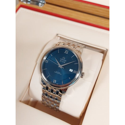 Omega De Ville Prestige Co-Axial Orbis Blue Dial Silver Steel Strap Watch for Men - 424.10.40.20.03.001
