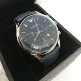 Emporio Armani Lambda Chronograph Blue Dial Blue Leather Strap Watch For Men - AR11018 Authentic Buy Shop Now