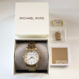 Michael Kors Layton Three Hand Mother of Pearl White Dial Gold Steel Strap Watch For Women - MK6870 Authentic Buy Shop Now