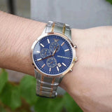 Emporio Armani Renato Chronograph Blue Dial Two Tone Steel Strap Watch For Men - AR80025 Authentic Buy Shop Now