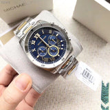 Michael Kors Brecken Chronograph Blue Dial Two Tone Steel Strap Watch For Men - MK8437 Authentic Buy Shop Now