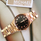 Michael Kors Channing Black Dial Rose Gold Steel Strap Watch For Women - MK5937 Authentic Buy Shop Now