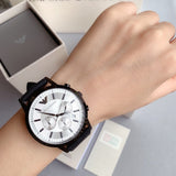 Emporio Armani Chronograph Quartz Silver Dial Black Rubber Strap Watch For Men - AR11048 Authentic Buy Shop Now