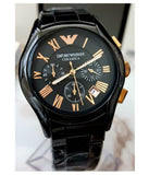 Emporio Armani Valente Ceramica Chronograph Black Dial Black Steel Strap Watch For Men - AR1410 Authentic Buy Shop Now