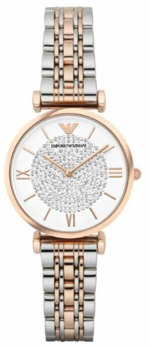 Emporio Armani Gianni T Bar White Dial Two Tone Steel Strap Watch For Women - AR1926 Authentic Buy Shop Now