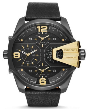 Diesel Uber Chief Two Hand Black Dial Black Leather Strap Watch For Men - DZ7377 Authentic Buy Shop Now