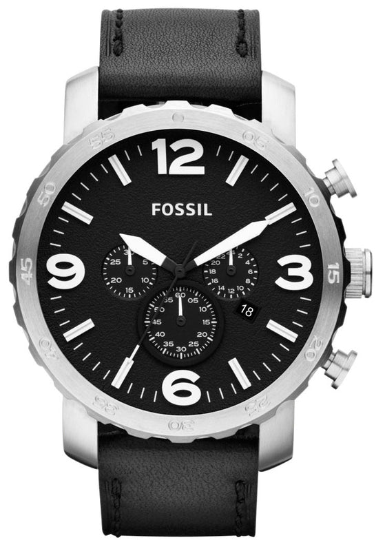 Fossil Nate Chronograph Black Dial Black Leather Strap Watch for Men - JR1436 Authentic Buy Shop Now