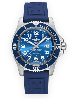Breitling Superocean II 44mm Blue Dial Blue Rubber Strap Watch for Men - A17392D8/C910/158S/A20SS.1 Authentic Buy Shop Now
