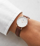 Daniel Wellington Classic Petite St Mawes White Dial Brown Leather Strap Watch For Women - DW00100231 Authentic Buy Shop Now