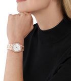 Michael Kors Lennox Three Hand Silver Dial Rose Gold Steel Strap Watch For Women - MK7279 Authentic Buy Shop Now