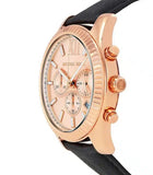 Michael Kors Lexington Chronograph Rose Gold Dial Black Leather Strap Watch For Men - MK8516 Authentic Buy Shop Now