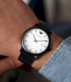 Emporio Armani Luigi Quartz White Dial Blue Mesh Bracelet Watch For Men - AR11025 Authentic Buy Shop Now