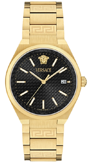 Versace V-Auria Quartz Black Dial Gold Steel Strap Watch for Men - VE0F00525 Authentic Buy Shop Now