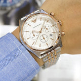 Emporio Armani Zeta Chronograph Quartz White Dial Two Tone Steel Strap Watch For Men - AR1998 Authentic Buy Shop Now