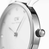 Daniel Wellington Classy Sheffield White Dial Black Leather Strap Watch For Women - DW00100068 Authentic Buy Shop Now