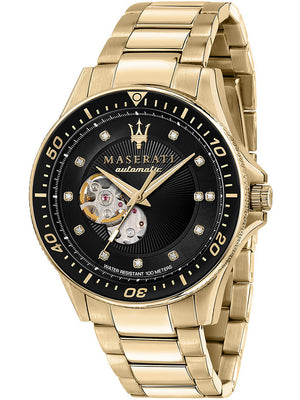 Maserati SFIDA Black Dial Yellow Gold Toned Watch For Men - R8823140003 Authentic Buy Shop Now