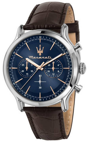 Maserati Epoca Chronograph Blue Dial Brown Leather Strap Watch For Men - R8871618014 Authentic Buy Shop Now