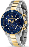 Maserati Competizione Chronograph Blue Dial Two Tone Steel Strap Watch For Men - R8873600006 Authentic Buy Shop Now