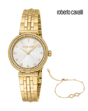 Just Cavalli Chiarezza Snake Core Silver Dial Gold Steel Strap Watch for Women - RC5L078M0025 Authentic Buy Shop Now