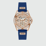 Guess Queen Quartz Crystals Rose Gold Dial Blue Silicone Strap Watch For Women - GW0536L5 Authentic Buy Shop Now