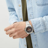Fossil Bronson Chronograph Red Dial Silver Steel Strap Watch for Men - FS5878 Authentic Buy Shop Now