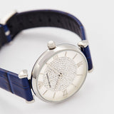 Emporio Armani Gianni T Bar Quartz Crystals Silver Dial Blue Leather Strap Watch For Women - AR11344 Authentic Buy Shop Now