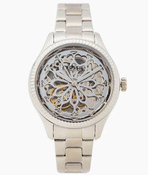 Fossil Rye Automatic Skeleton Silver Dial Silver Steel Strap Watch for Women - BQ3753 Authentic Buy Shop Now