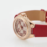 Michael Kors Camille Three Hand Crystals Rose Gold Dial Red Leather Strap Watch For Women - MK4701 Authentic Buy Shop Now