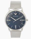 Emporio Armani Minimalist Quartz Blue Dial Silver Steel Strap Watch For Men - AR11571 Authentic Buy Shop Now
