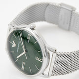 Emporio Armani Minimalist Quartz Green Dial Silver Mesh Bracelet Watch For Men - AR11578 Authentic Buy Shop Now