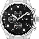 Hugo Boss View Chronograph Black Dial Silver Steel Strap Watch For Men - 1514008 Authentic Buy Shop Now