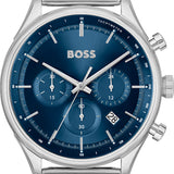 Hugo Boss Gregor Chronograph Blue Dial Silver Mesh Bracelet Watch For Men - 1514052 Authentic Buy Shop Now