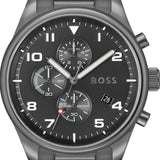 Hugo Boss View Chronograph Grey Dial Grey Steel Strap Watch For Men - 1513991 Authentic Buy Shop Now