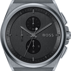 Hugo Boss Steer Chronograph Quartz Grey Dial Grey Steel Strap Watch For Men - 1513996 Authentic Buy Shop Now