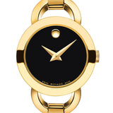 Movado Rondiro 22mm Black Dial Yellow Gold Steel Strap Watch For Women - 0606888 Authentic Buy Shop Now