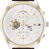 Tommy Hilfiger Weston Chronograph Silver Dial Brown Leather Strap Watch For Men - 1710501 Authentic Buy Shop Now