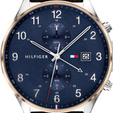 Tommy Hilfiger West Chronograph Blue Dial Brown Leather Strap Watch For Men - 1791712 Authentic Buy Shop Now