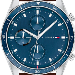 Tommy Hilfiger Parker Chronograph Blue Dial Brown Leather Strap Watch For Men - 1791837 Authentic Buy Shop Now