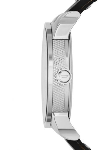 Diesel Mini Daddy Black Silver Dial Black Leather Strap Watch For Men - DZ7307 Authentic Buy Shop Now
