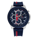 Tommy Hilfiger Clark Chronograph Blue Dial Black Leather Strap Watch For Men - 1792083 Authentic Buy Shop Now