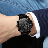 Hugo Boss Blackout Chronograph Black Dial Black Leather Strap Watch For Men - HB1512567 Authentic Buy Shop Now