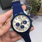 Guess Caliber Chronograph White Dial Blue Rubber Strap Watch for Men - W0864G6 Authentic Buy Shop Now