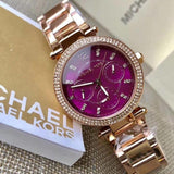 Michael Kors Parker Chronograph Purple Dial Rose Gold Steel Strap Watch For Women - MK6417 Authentic Buy Shop Now